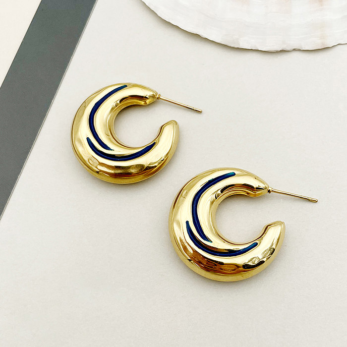 1 par de brincos de orelha banhados a ouro de aço inoxidável elegante estilo simples estilo romano em forma de C