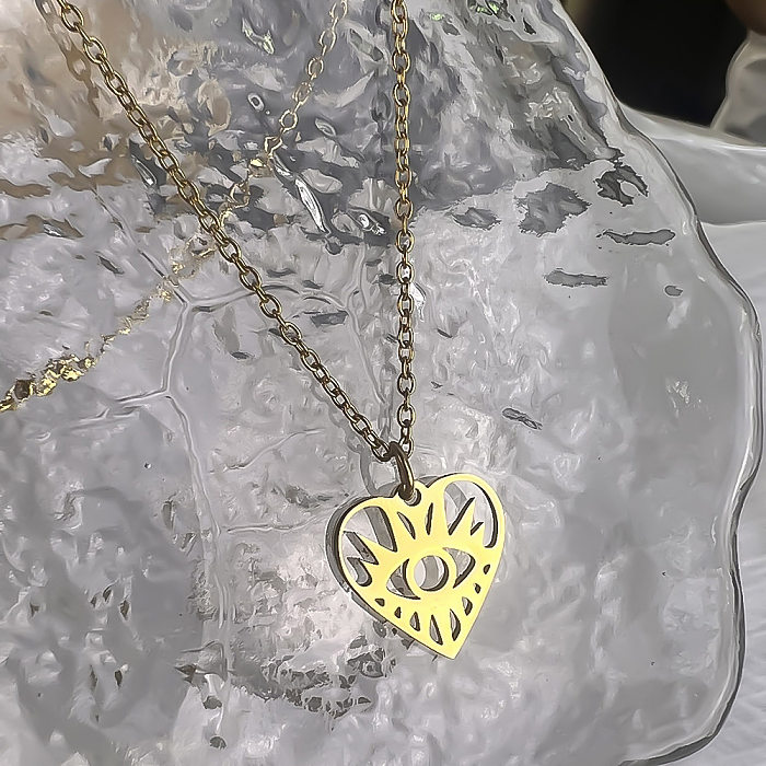Collier avec pendentif en forme de cœur et d'oeil du diable, Style Simple, en acier inoxydable plaqué or 18 carats, en vrac