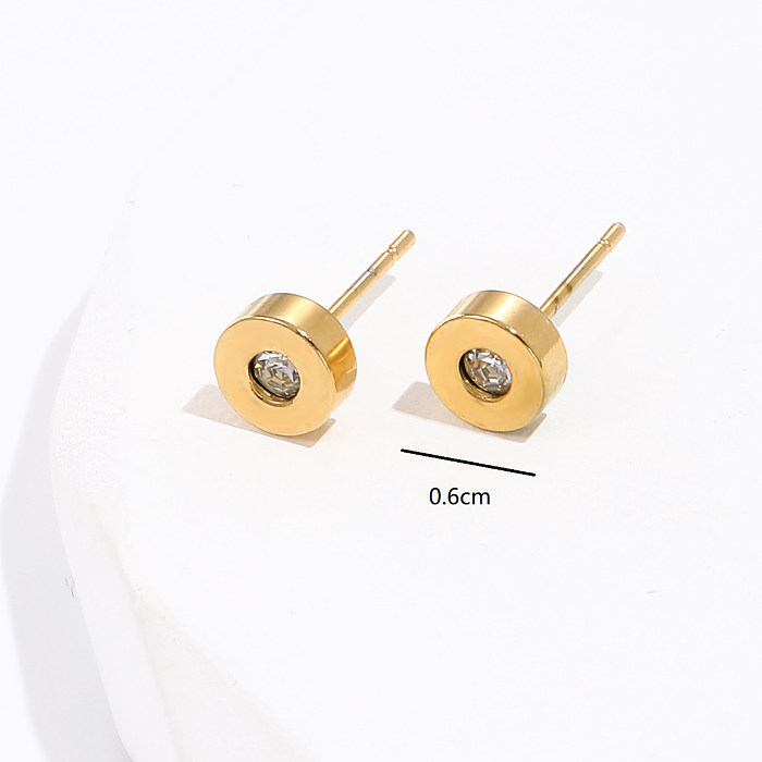 1 Pair Retro Simple Style Round Dots Stainless Steel  Plating Inlay Zircon 18K Gold Plated Ear Studs