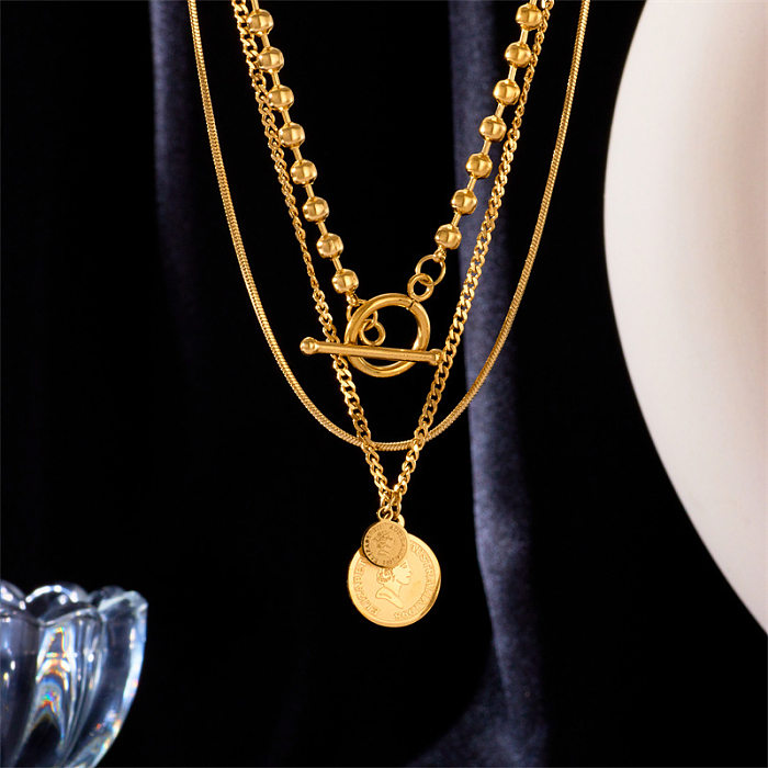 Fashion Simple Three-layered Geometric Round Pendant Stainless Steel Necklace