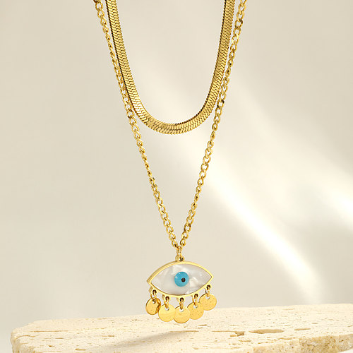 Simple Style Shiny Devil'S Eye Stainless Steel  18K Gold Plated Double Layer Necklaces In Bulk