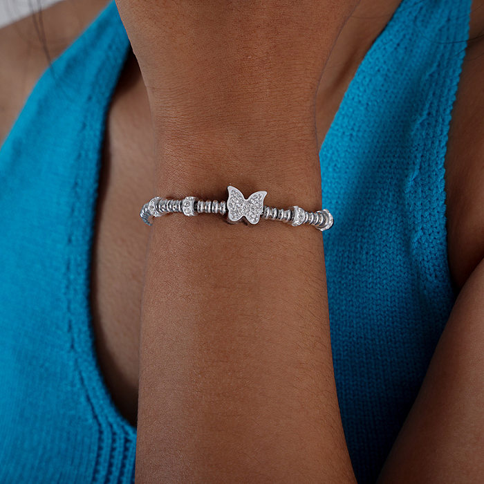 Streetwear Animal Heart Shape Titanium Steel Beaded Plating Inlay Artificial Diamond Bracelets