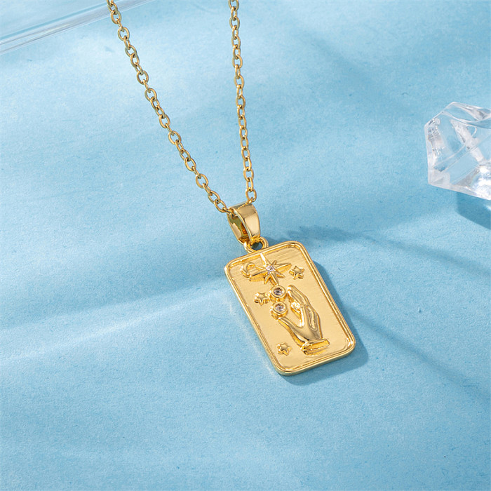 Lässige quadratische Halskette mit Anhänger aus Edelstahl mit Inlay und künstlichem Diamant