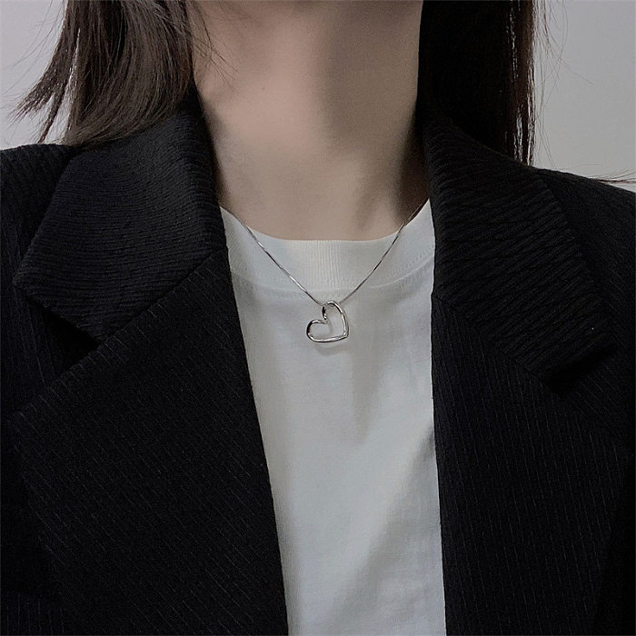 Collier plaqué en acier inoxydable en forme de cœur, Style Simple, 1 pièce