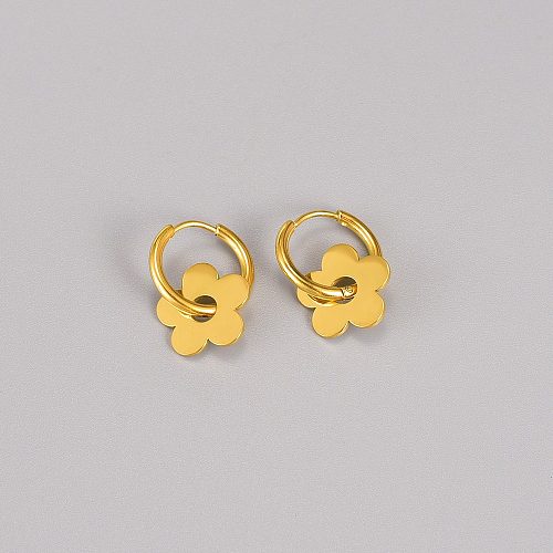 1 paire de boucles d'oreilles pendantes en acier inoxydable plaqué fleur de Style japonais