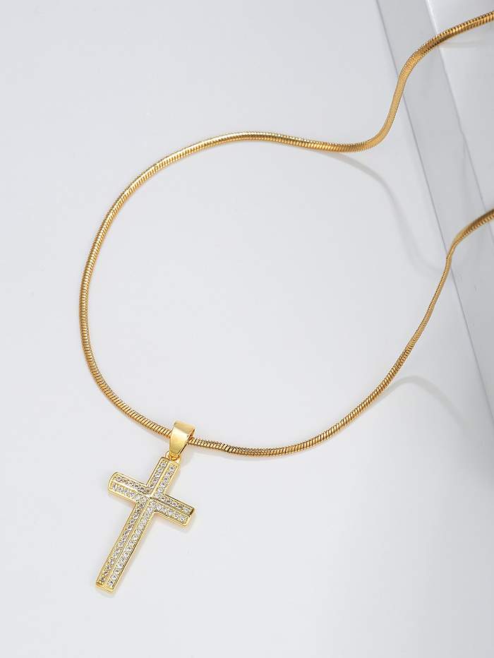 Collier pendentif en acier inoxydable, Style Simple, croix de Style Vintage, incrustation de Zircon plaqué or et argent
