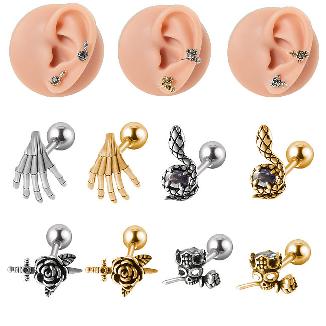 1 Piece Casual Flower Plating Inlay Stainless Steel  Zircon Ear Studs