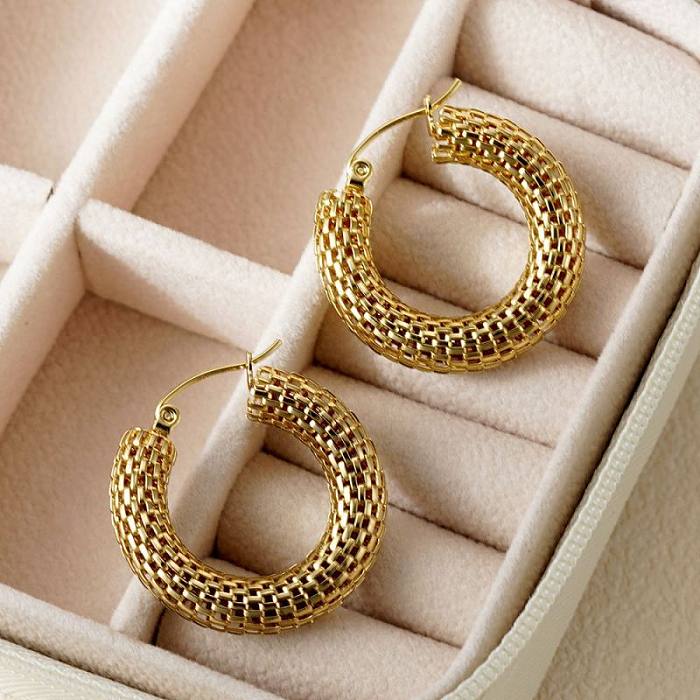 1 Pair Casual Modern Style Classic Style Round Plating Stainless Steel  14K Gold Plated Earrings