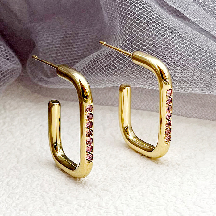 1 Pair Casual French Style Rectangle Plating Inlay Stainless Steel  Rhinestones Gold Plated Ear Studs