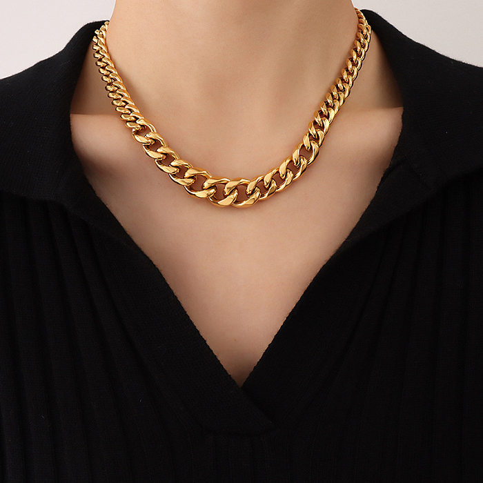 Hip-hop Trendy Exaggerated Stainless Steel Cuban Chain 18K Real Gold Plated Necklace
