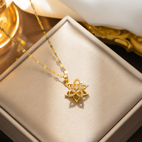 Collar con colgante chapado en oro de 18 quilates con incrustaciones de acero inoxidable con hexagrama de estilo simple