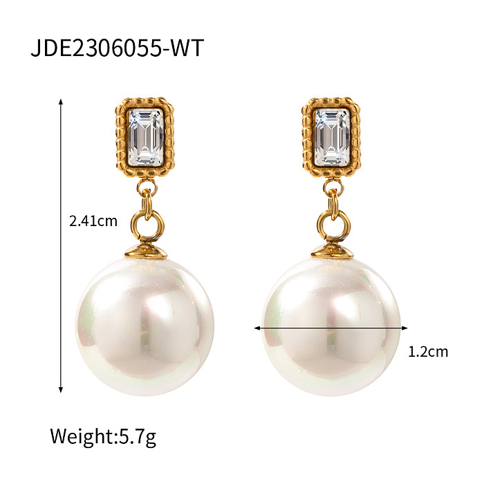 1 par de pendientes colgantes de circonita de acero inoxidable con incrustaciones de perlas estilo IG para mujer