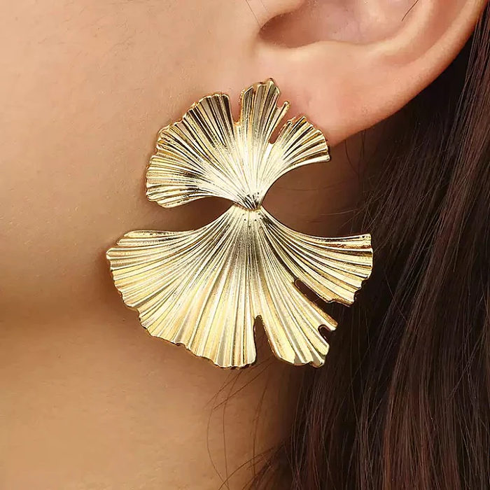 1 par estilo moderno flor borboleta ginkgo folha polimento chapeamento aço inoxidável 18k brincos banhados a ouro