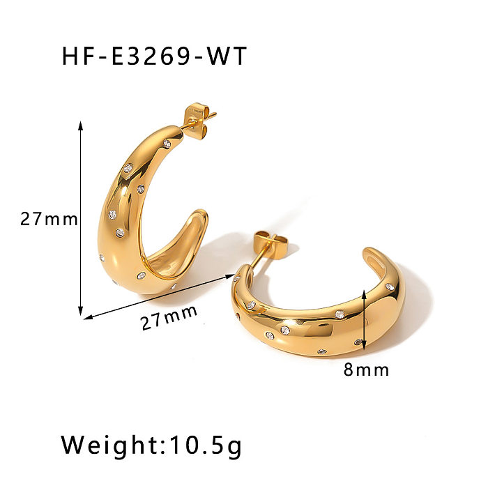 1 Paar schlichte runde herzförmige Inlay-Ohrringe aus Edelstahl mit Zirkon
