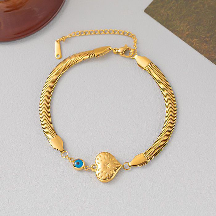 Commute Heart Shape Titanium Steel Plating Inlay Turquoise Gold Plated Bracelets