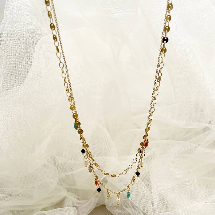 Collar de perlas artificiales de piedras preciosas artificiales con incrustaciones de acero inoxidable con estrella geométrica bohemia