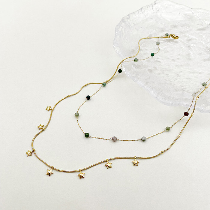 Lässige, elegante, vergoldete Halskette mit süßem Stern-Edelstahl