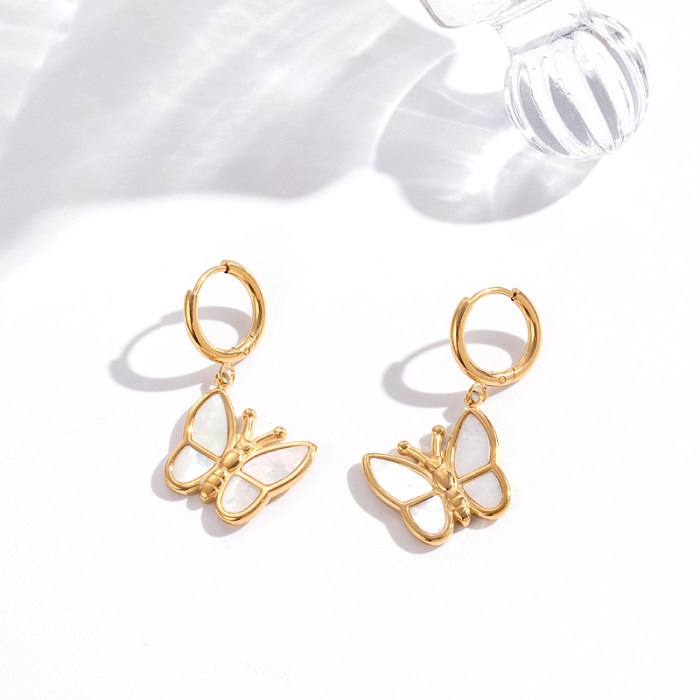 1 paire de boucles d'oreilles en acier inoxydable plaqué or 18 carats, Style français Simple, Style coréen, secteur rond en forme de cœur