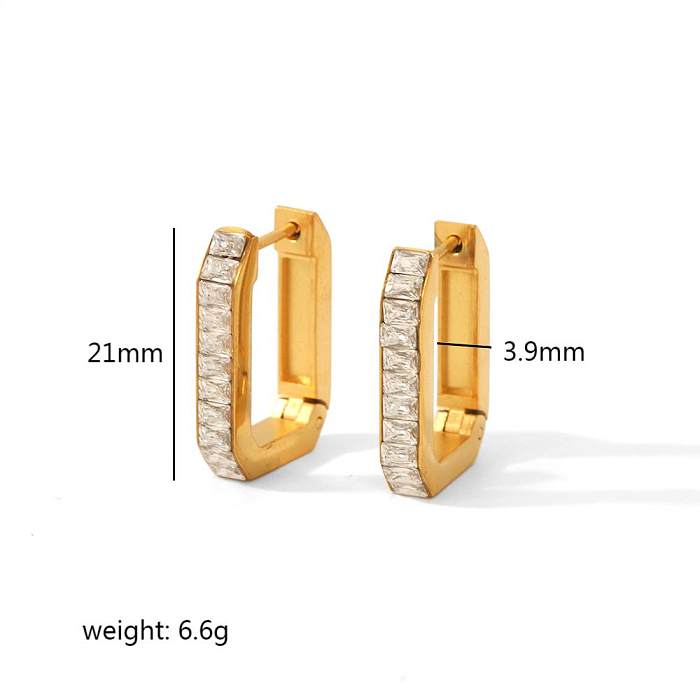 1 Pair Casual Vacation Simple Style Square Plating Inlay Stainless Steel  Zircon 18K Gold Plated Earrings