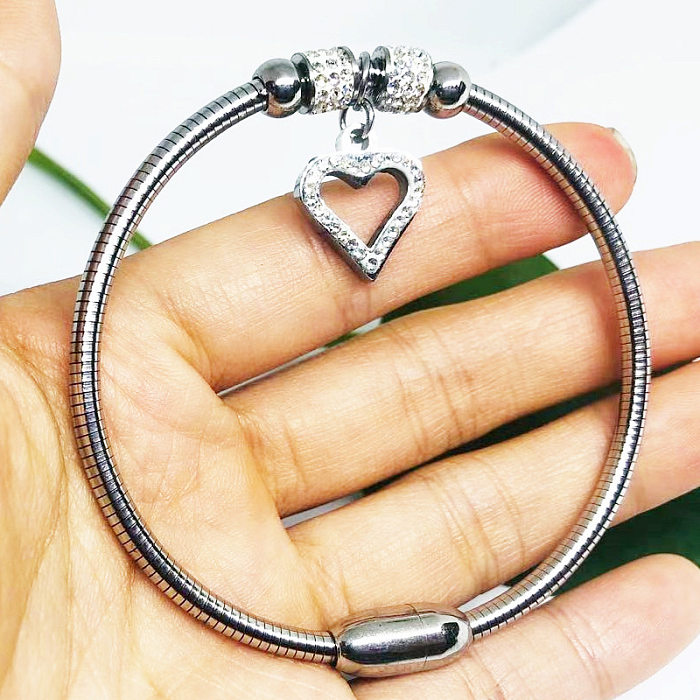 Bracelet rétro en forme de cœur, 1 pièce, incrustation en acier titane, pierres précieuses artificielles