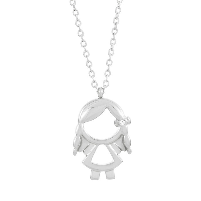Collier avec pendentif plaqué or 18 carats, personnage de dessin animé mignon, incrustation de placage en acier inoxydable, diamant artificiel