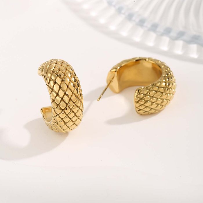 1 paire de clous d'oreilles plaqués or 18 carats, incrustation de placage ovale de Style Vintage en acier inoxydable et Zircon