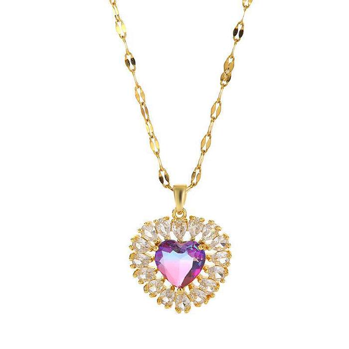Sweet Heart Shape Stainless Steel Copper Zircon Pendant Necklace In Bulk