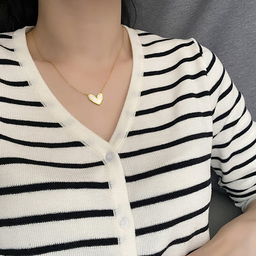 Collier avec pendentif coquillage incrusté en acier inoxydable en forme de cœur doux, 1 pièce