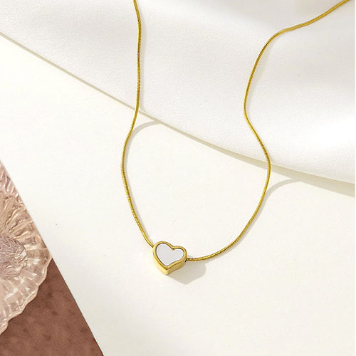 Estilo simples formato de coração chapeamento de aço inoxidável colar com pingente banhado a ouro