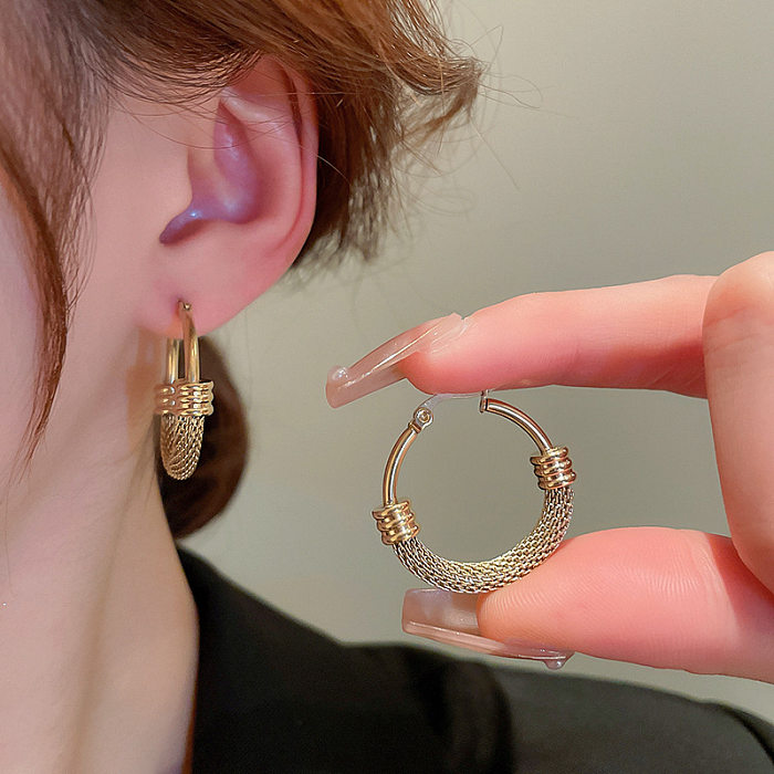 1 paire de boucles d'oreilles en acier inoxydable plaqué or 18 carats, Style décontracté et Simple, avec grille circulaire