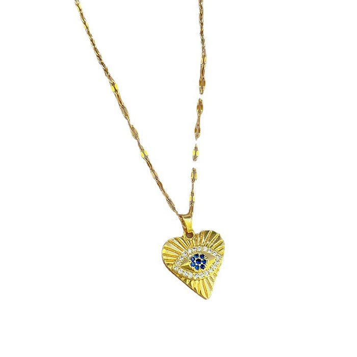 Fashion Devil'S Eye Heart Shape Stainless Steel Inlay Artificial Gemstones Necklace