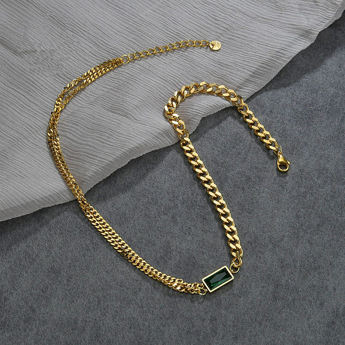 Fashion Stainless Steel Retro Necklace Inlaid Green Diamond Thick Chain Clavicle Chain