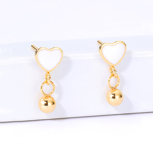 Boucles d'oreilles créatives simples en acier inoxydable, galvanoplastie, pendentif en perles de cœur en or 18 carats