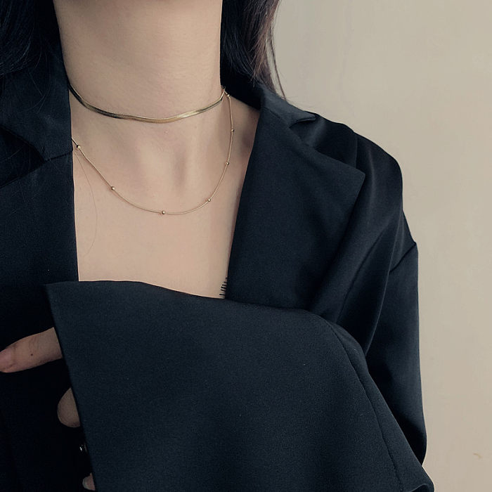 Korean New Necklace Full Body Stainless Steel  Colorfast Snake Bone Chain Round Bean Double Clavicle Chain Choker Wholesale jewelry