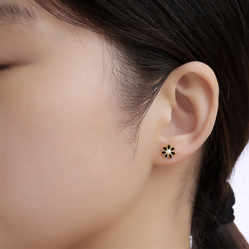 Boucles d'oreilles en acier inoxydable, pétale de fleur tridimensionnel, Clip d'oreille simple