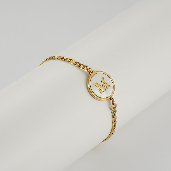 Simple Style Round Letter Stainless Steel Bracelets Gold Plated Shell Stainless Steel Bracelets
