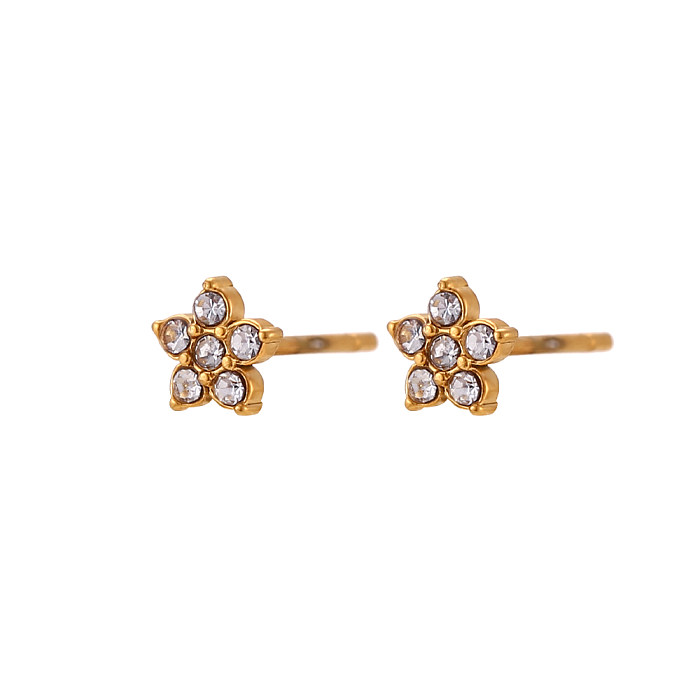 1 Pair Elegant Simple Style Flower Stainless Steel  Plating Inlay Rhinestones Pearl 18K Gold Plated Ear Studs