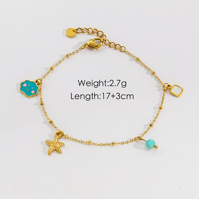 Original Design Simple Style Geometric Stainless Steel Plating Inlay Natural Stone Shell Zircon Gold Plated Bracelets