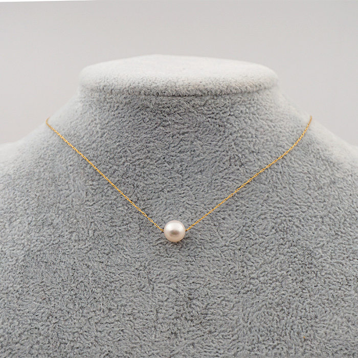 Einfache Halskette mit runden Perlen aus Edelstahl, 1 Stück