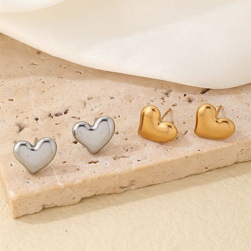 1 Pair Cute Simple Style Heart Shape Polishing Plating Stainless Steel  White Gold Plated Gold Plated Ear Studs