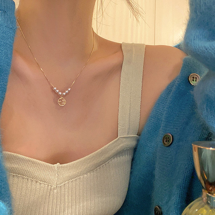 Collier pendentif en forme de cœur, Style Cool, perle papillon, placage en acier inoxydable, incrustation de pierres précieuses artificielles, 1 pièce