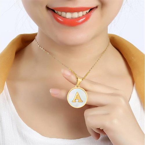 Simple Style Round Letter Stainless Steel  Pendant Necklace Gold Plated Shell Stainless Steel  Necklaces