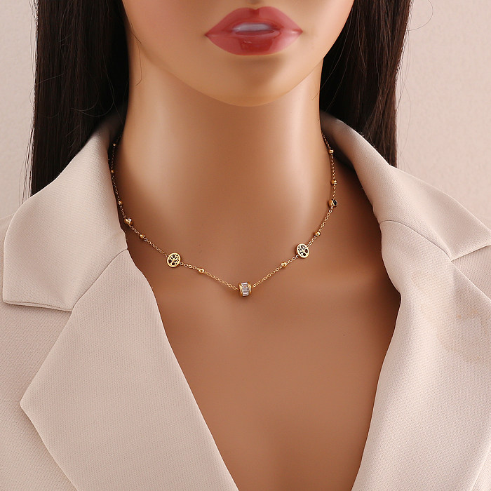 Einfache Pendel-Halskette in Herzform mit Edelstahlbeschichtung und Inlay-Zirkon-Anhänger