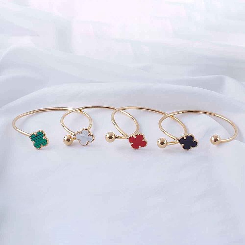 Wholesale Casual Classic Style Four Leaf Clover Stainless Steel Plating Gold Plated Bangle