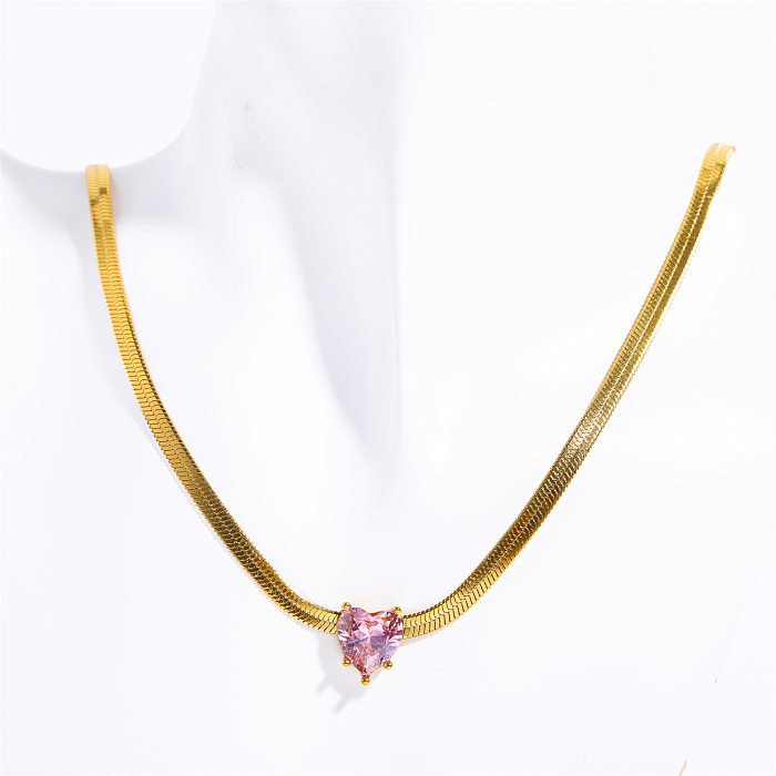 Collier pendentif décontracté en forme de cœur, Style Simple et doux, en acier inoxydable, incrustation de Zircon plaqué or 18 carats
