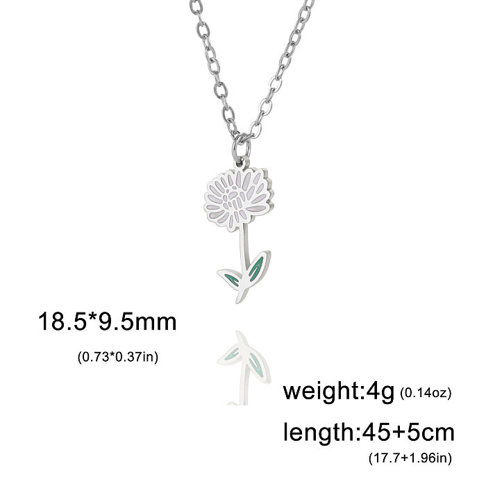 Pastoral Flower Stainless Steel  18K Gold Plated Pendant Necklace In Bulk