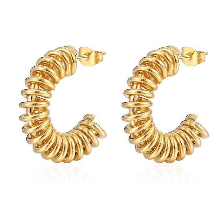 1 Pair Casual Modern Style C Shape Solid Color Plating Stainless Steel  18K Gold Plated Ear Studs