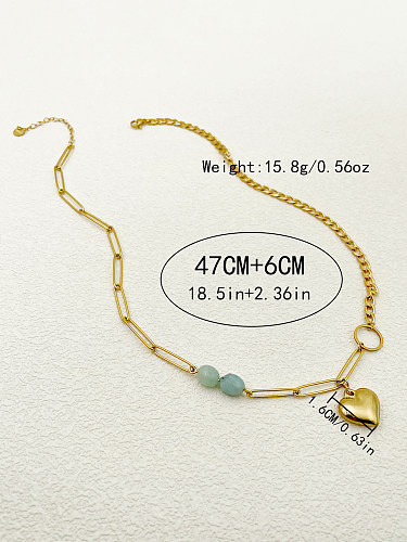 Vintage Style Vacation Heart Shape Stainless Steel  Beaded Plating Gold Plated Pendant Necklace