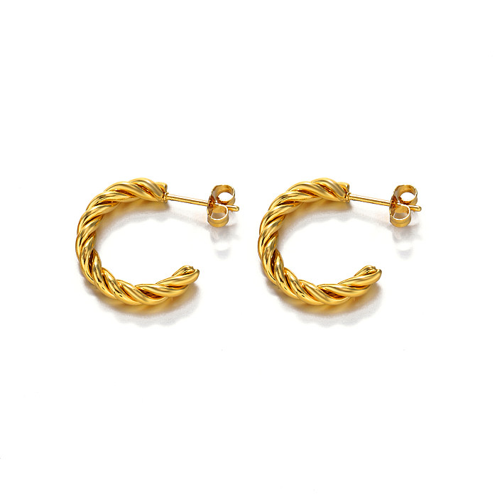 1 Pair Simple Style Twist Plating Stainless Steel  18K Gold Plated Ear Studs
