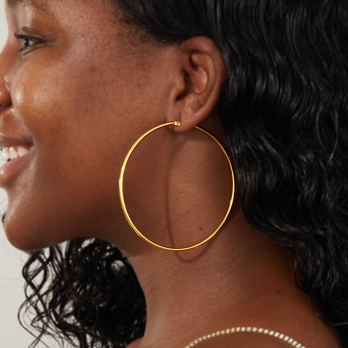 1 Pair Fashion Round Stainless Steel  Plating Hoop Earrings
